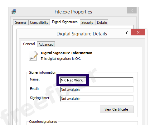 Screenshot of the MK Net Work certificate